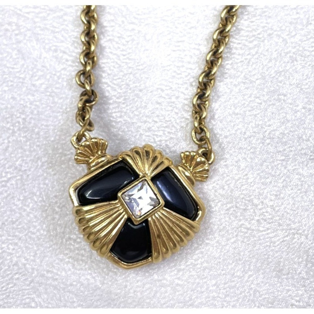 Vintage Signed Avon Black Enamel Shield Necklace Pendant Pin